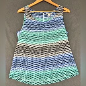 Dana Buchman Women’s Sleeveless Blouse Blue Green Black Geometric Print Zip M